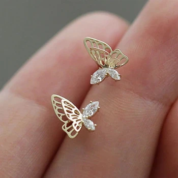 2023 Европейские простые асимметричные Полые серьги-гвоздики в виде Бабочки, женские инкрустированные кристаллами Изысканные Свадебные украшения