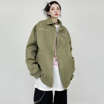 2023 Новая Весенне-осенняя уличная куртка Y2k, женская модная верхняя одежда с длинными рукавами, женская куртка со свободным отворотом, однотонная молния, женская куртка
