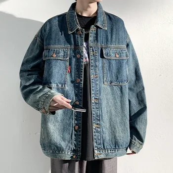 2023 Новая потертая застиранная джинсовая куртка, мужская рабочая куртка премиум-класса, винтажная куртка в стиле хип-хоп высокого качества.