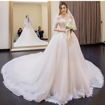 2023 Свадебное платье с открытыми плечами Vestido De Noiva Свадебное платье со шлейфом из тюля для новобрачных Mariage Прозрачный Размер в наличии 6