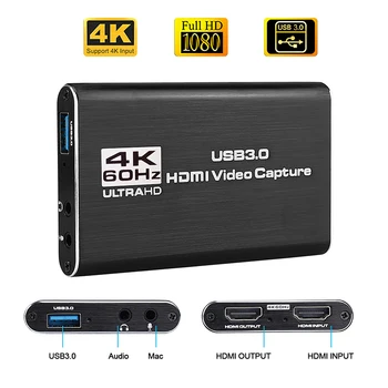 4K HDMI-совместимый С USB 3.0 Ключ Для Карты Видеозахвата 1080P 60 кадров в секунду HD-Видеомагнитофон Grabber Для OBS-Захвата Игровой Карты В реальном времени