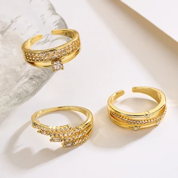 Mafisar Fashion Золотого цвета, Медные Обручальные кольца, Открытый Дизайн, Регулируемые Женские украшения Для помолвки AAA CZ Femme Bijoux