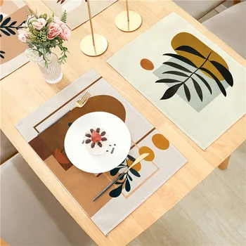 Morandi Rainbow Sun Leaves Льняная салфетка с коричневым рисунком, подушка для еды 32x42 см для столовой, кухни, гостиной