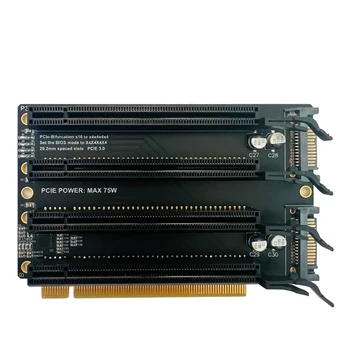 PCI-E 3.0 x16 Карта расширения от 1 до 4 Gen3 Разделенная карта PCIe-раздвоение от x16 до x4x4x4x4 Слоты с расстоянием 20,2 мм Порт питания SATA