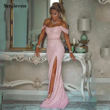 Smileven Сексуальное вечернее платье Русалки с блестками, вечернее платье с открытыми плечами, вечернее платье robe de soiree, платья для выпускного вечера с разрезом сбоку, Русалка
