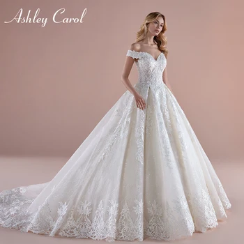 Бальное платье Ashley Carol, кружевное Свадебное платье 2022, Роскошные расшитые бисером Сексуальные платья невесты-возлюбленной с рукавами, свадебные платья принцессы