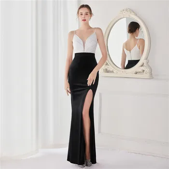 Велюровое платье на ремешке YIDINGZS, сексуальное вечернее платье с разрезом и блестками, женское вечернее платье Макси, длинное платье для выпускного вечера