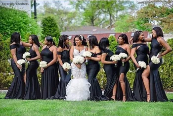 ВесеннеЛетние платья подружек невесты для африканских девушек Смешанные стили Платья подружек невесты с разрезом сбоку Свадебные платья для гостей Доступны большие размеры