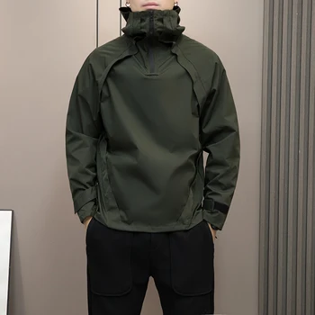 Весенняя мужская куртка Techwear, мужской пуловер с наполовину открытой молнией, толстовка Harajuku в стиле хип-хоп, уличная ветровка Оверсайз,