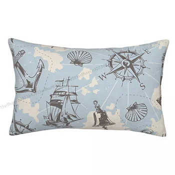 Винтажная наволочка из полиэстера с рисунком морской карты, океанский компас, Декоративная дышащая наволочка для гостиной, Наволочка