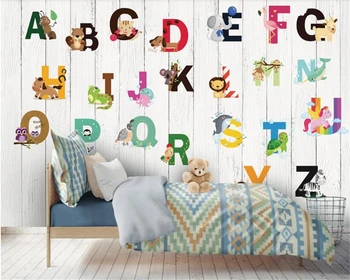 детская комната beibehang Nordic, белая деревянная пластина, индивидуальность, шелковая ткань, обои с английским алфавитом, обои с животными