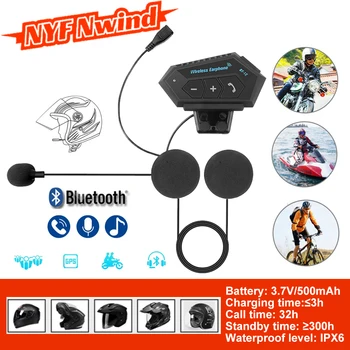 Динамик NYF Bluetooth 5.0, гарнитура для мото-шлема BT12, мотоциклетные наушники емкостью 500 мАч, Беспроводные наушники для громкой связи, воспроизведение музыки
