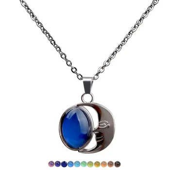 Женское ожерелье с преувеличенным лунным камнем, меняющее теплый цвет, цепочка из нержавеющей стали
