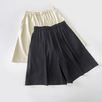 Зеркало Роулинг, льняные хлопчатобумажные шорты с сплошным карманом, женские летние свободные повседневные короткие Универсальные офисные женские короткие брюки