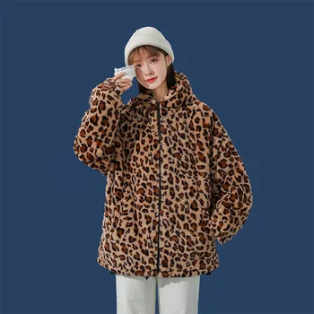 Зимняя куртка с леопардовым принтом, женские теплые парки с воротником-стойкой, верхняя одежда 2022, Новые Осенне-зимние Корейские Женские Свободные пальто из искусственного меха