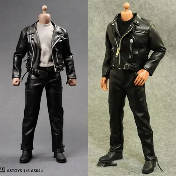 Кожаная черная куртка в масштабе 1/6, комплект одежды Arnold Schwarzenegg T-800 в стиле панк-локомотив для 12-дюймовой куклы мужского пола