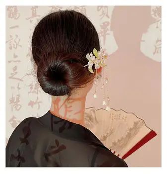 Колокольчик Орхидея Жемчужная Заколка с кисточкой Китайская шпилька Hanfu для волос, головной убор для встряхивания