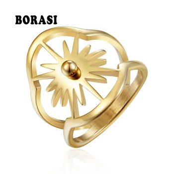 Кольца BORASI из нержавеющей стали для женщин, модное кольцо с солнечным компасом, Обручальные украшения золотого цвета