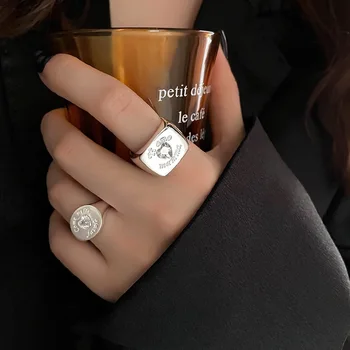 Кольца с сердечками из циркона в стиле панк Для женщин, нержавеющая сталь, Серебристый цвет, Открытое регулируемое кольцо на палец, Свадебные украшения в готическом стиле в стиле эмо, подарок 2023 года