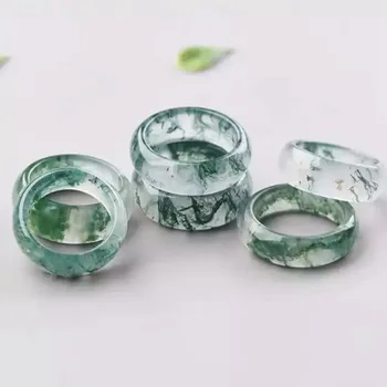 Кольцо из натуральной водной травы, агата, нефрита, для мужчин и женщин, для любителей минималистичного кольца