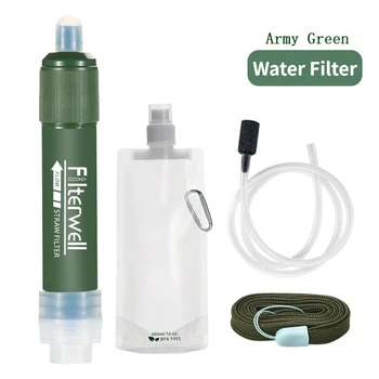 Мини-фильтр для воды для кемпинга, соломенная крышка, сумка для воды из углеродного волокна для выживания или предметов первой необходимости