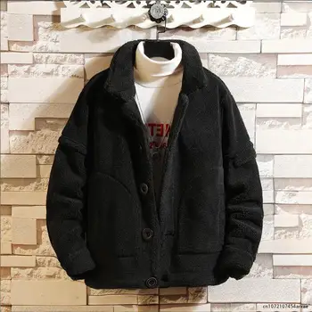 Мужская роскошная Зимняя Однобортная теплая верхняя одежда из овечьей шерсти, байкерская куртка из овечьей шерсти, большие размеры 4XL