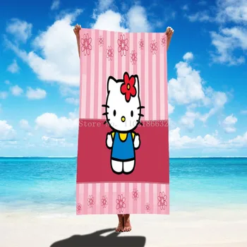 Мультяшное Рождественское Детское Банное Полотенце Hello Kitty С Аниме Фигурками, Детское Пляжное Быстросохнущее Впитывающее Банное Полотенце