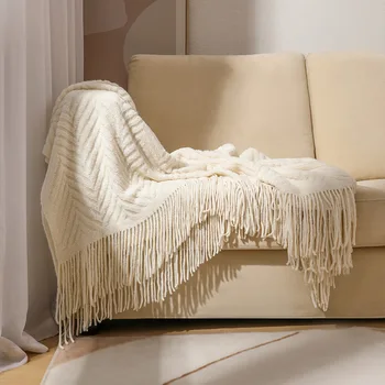 Мягкое розово-кремовое одеяло в елочку размером 50x60 дюймов с бахромой для домашнего декора дивана