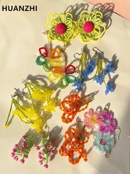 Новые красочные серьги с маргаритками из бисера, преувеличенные серьги с цветами ручной работы, персонализированные украшения для отдыха для женщин и девочек