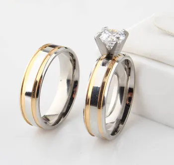 Новый Горячий золотой цвет в полоску, большие кольца из циркона, стальные кольца для влюбленных, комплект из 2 частей, мужские модели, кольцо
