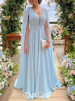 Платье-футляр/ колонна для матери невесты, Элегантное вечернее платье с V-образным вырезом и шлейфом, шифоновое платье без рукавов со складками