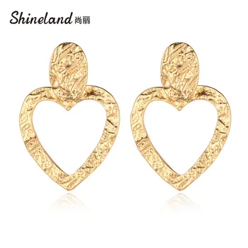 Простой дизайн Shineland Классические серьги с полым сердечком для женщин Модные ювелирные аксессуары Ретро Brincos Bijoux Подарки