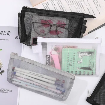 Простой пенал из прозрачной сетки Офисные сумки для карандашей для студентов Нейлон Kalem Kutusu Школьные принадлежности Коробка для ручек Студенческий подарок