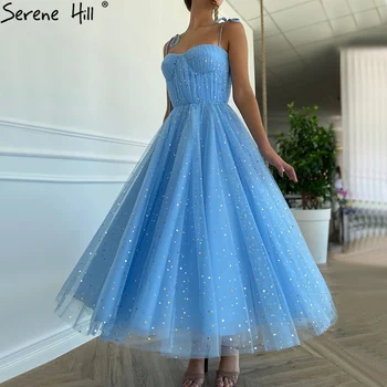 Простые вечерние платья трапециевидной формы Serene Hill Blue, вечернее платье из тюля без рукавов длиной до щиколоток 2023 LA70684