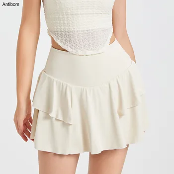 Спортивная Юбка Antibom с антибликовым покрытием, женская трапециевидная юбка с высокой талией для бадминтона, тенниса, бега, фитнеса, торта для похудения, короткая юбка