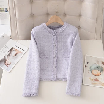 Фиолетовое Ароматное Короткое Пальто Для женщин, Весна-Осень 2023, Новая куртка Casacos Chaqueta Mujer