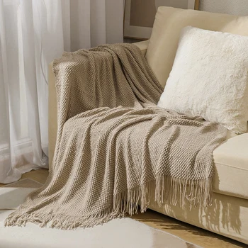Фирменный диван в форме пледа, Мягкое одеяло, Утолщенное Вязаное одеяло с кисточками, Офисный ворс, Жаккардовые Теплые одеяла и покрывала, постельное полотенце