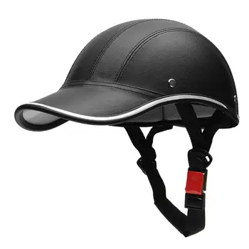 Черный кожаный мотоциклетный шлем на половину лица, байкерская бейсболка на половину лица, шлем на половину лица