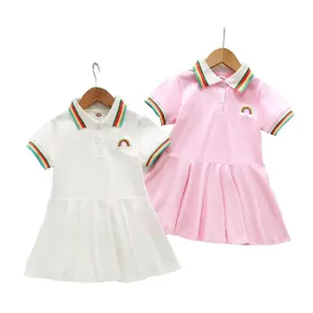 2020 Новый детский досуг радужные платья принцессы для девочек с хлопковой вышивкой, летняя одежда для малышей, детское праздничное платье от 1 до 5 лет