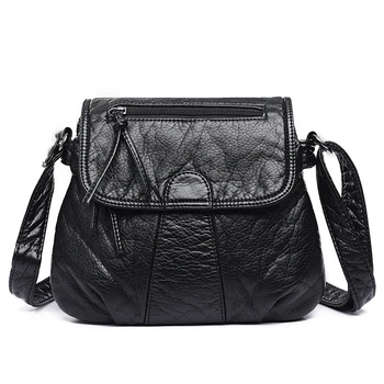 2022 Новая модная черная маленькая женская сумка через плечо из искусственной кожи с мягкой стиркой, женская сумка, кошелек, женская повседневная двухэтажная сумка