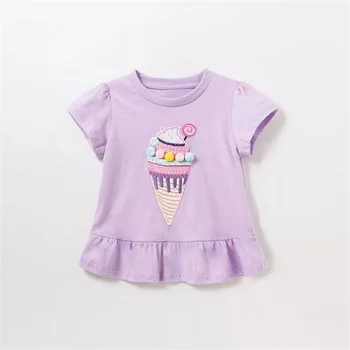2023 Новая летняя футболка с рисунком Мороженого для маленьких девочек с Оборками