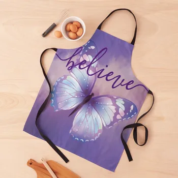Believe ~ Фиолетовый пастельный фартук с бабочкой, кухонные аксессуары, вещи для кухни, настраиваемый фартук для женщины