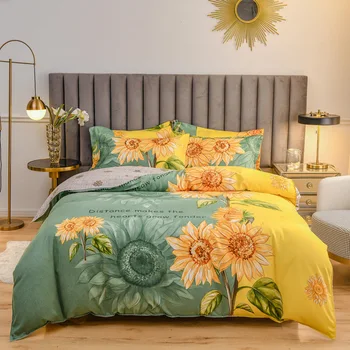 BS002A Однотонные комплекты постельного белья с принтом в виде звезды и цветка, домашний комплект постельного белья из 4 предметов, высококачественный красивый узор с подсолнухом