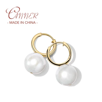 CANNER, милые серьги-кольца с жемчужной подвеской для женщин, серебро 925 Пробы, золотой цвет, минималистичные серьги-обнимашки, свадебные украшения