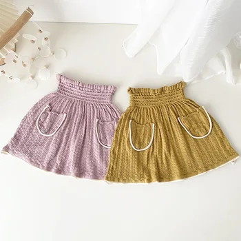 deer jonmi 2023 Летние трикотажные юбки для маленьких девочек В Корейском стиле, однотонные карманы, выдалбливают малышей, Детская Мягкая юбка