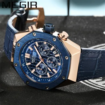 MEGIR Watch Мужские Водонепроницаемые Военные Мужские часы с хронографом, лучший бренд класса Люкс из натуральной кожи, Спортивные наручные часы делового человека 2213