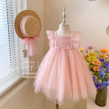 Menoea Летние Новые повседневные платья для девочек, детская одежда, одежда для малышей, сетчатое платье принцессы, модное платье с крыльями бабочки