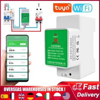 Tuya WiFi Однофазный счетчик энергии 6 В 1 переменного тока с Din-рейкой Smart Kwh Счетчики потребляемой мощности Ваттметр Вольтметр Амперметр