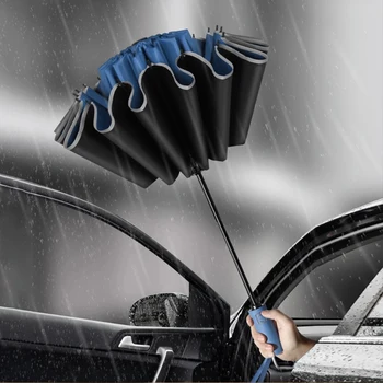 Автоматический зонт с защитой от ультрафиолетового излучения со светоотражающей полосой, устойчивый к дождю и ветру, Защита от Солнца Наоборот, Складной зонт с 16 ребрами жесткости на открытом воздухе