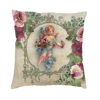 Викторианский принт в виде ангела с винтажными букетами роз, наволочка в стиле потертый шик, 45x45 см, Роскошная наволочка для дивана, бархатная наволочка